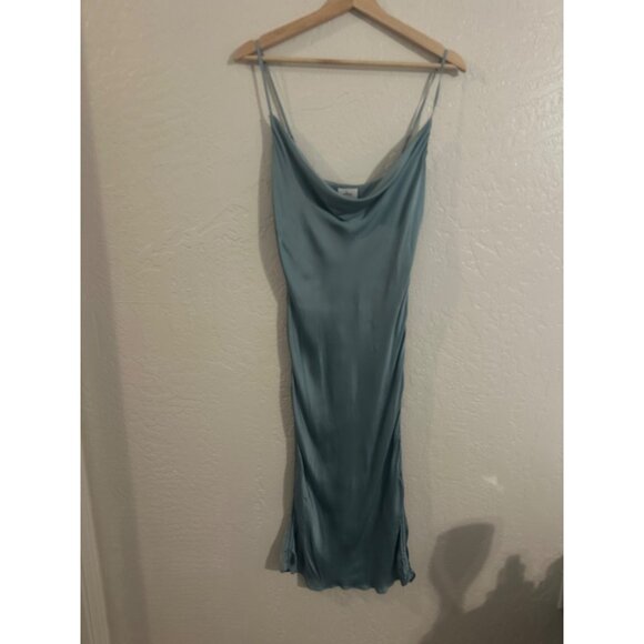 Aritzia Wilfred Blue Silky Draped Dress - Picture 1 of 10